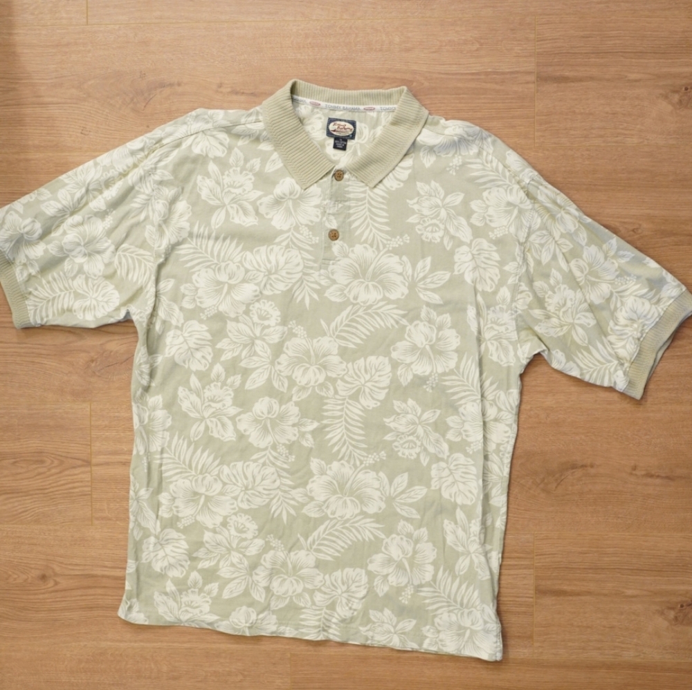 Tommy Bahama Light Sage Green & White Floral Polo V-Neck